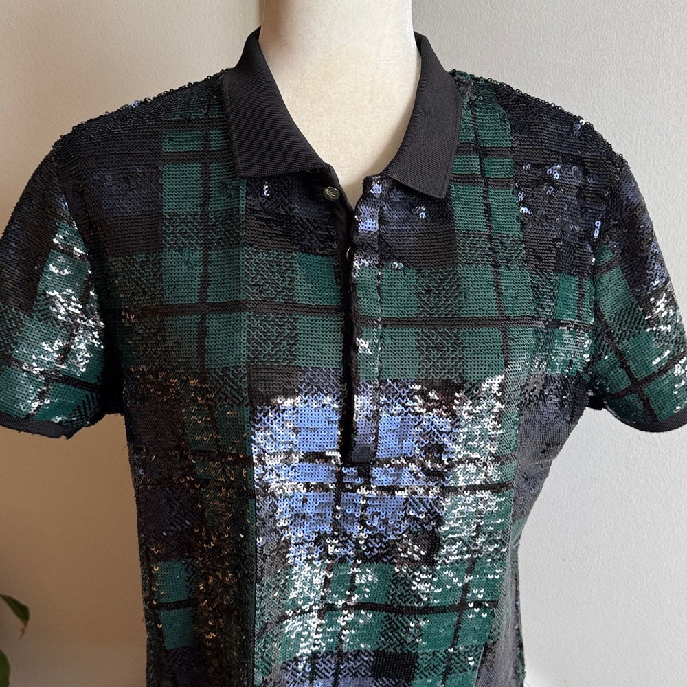 Ralph LaurenWomen's Plaid Sequined Polo Shirt LIKE NEW Sz. Lg